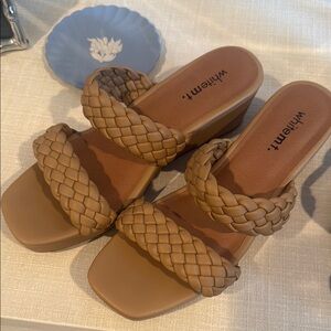 Whitemt. Women’s Tan Woven Wedge Sandals, Size 9